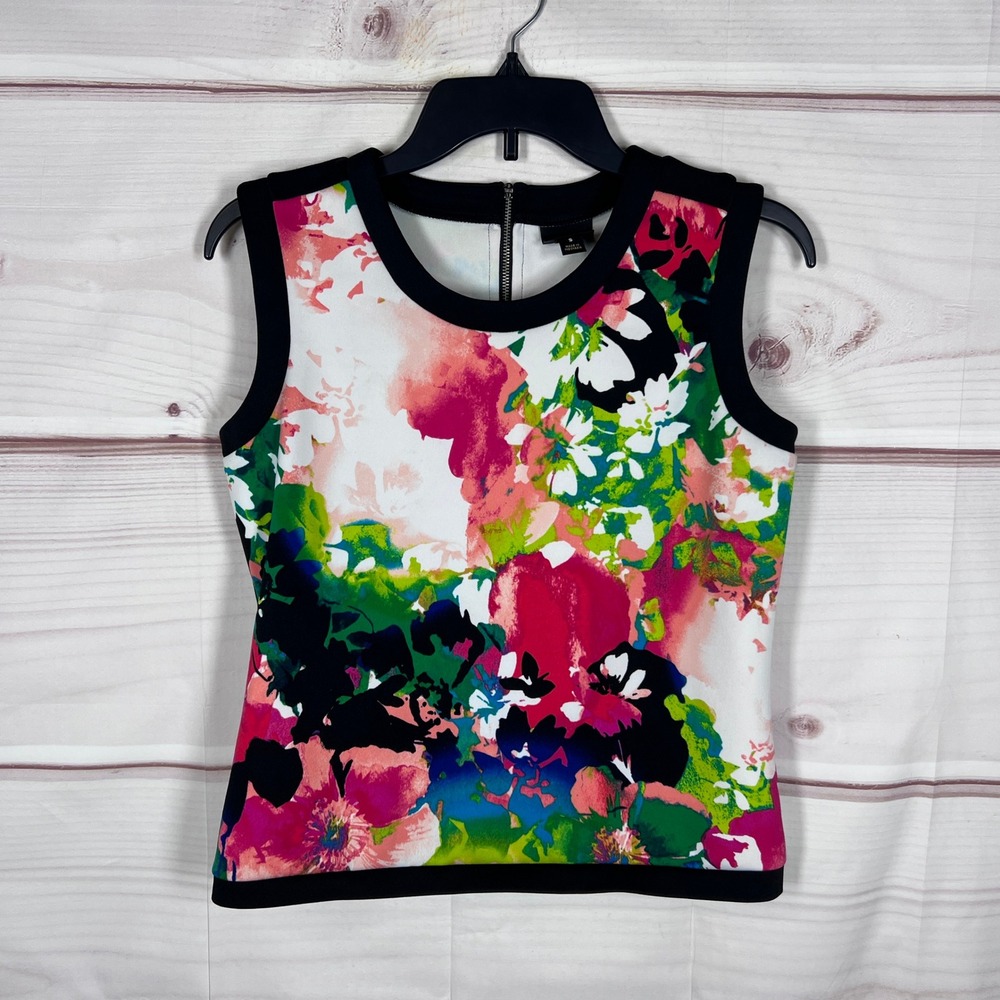 Worthington Tank Top Women S Multicolor Floral Sleeveless Back Zip Scuba Knit